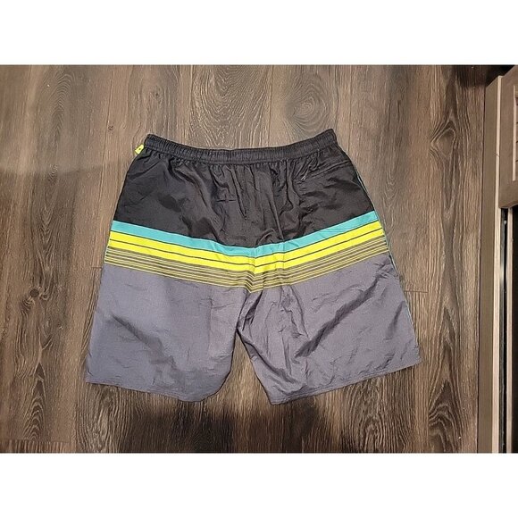 Burnside Boardshorts Mens XL Swim Trunks Mesh Lined Pockets Black Yellow Stripe - Picture 5 of 5
